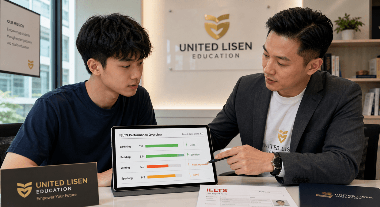 Student analysing IELTS component strengths and weaknesses.